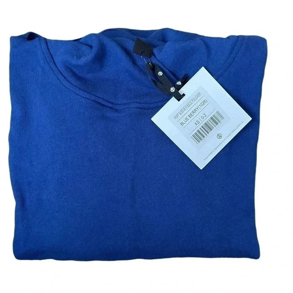 Agnes & Dora Blue Pullover Hoodie with Pockets Puff Sleeves Color is Blue Berry - Picture 2 of 3